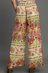 Wide Leg Floral Border Print Pants Umgee